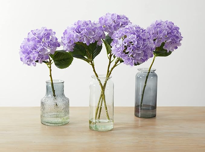 PARTY JOY 5PCS 15.4In Artificial Hydrangea Silk Flowers Bouquet Faux Hydrangea Stems for Wedding Centerpieces Home Decor (Light Purple)