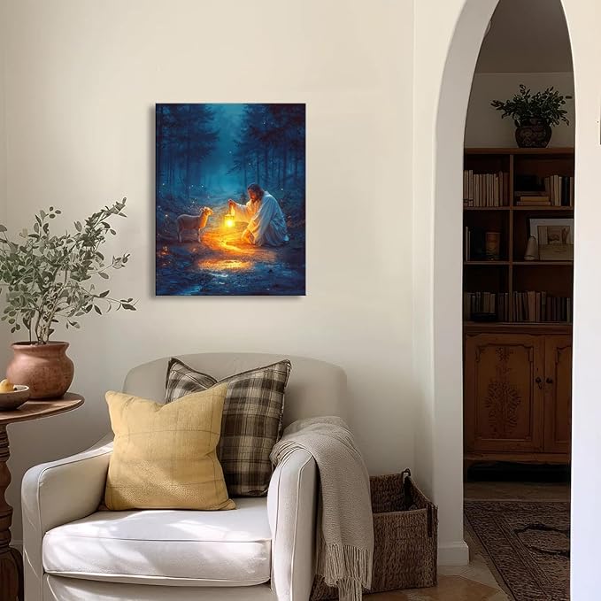 Christian Wall Art Decor - Serenity Prayer & Jesus with Lost Lamb Picture, Baptism Gifts for Boys & Girls, Inspirational Home Decor for Women & Men, Perfect for Prayer Rooms & Christmas Decor A-373
