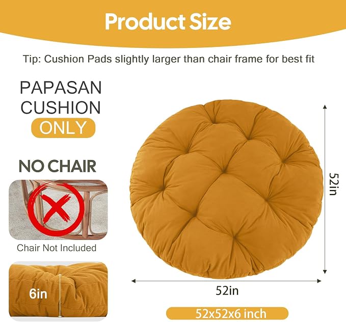 idee-home Papasan Chair Cushion, Circle Papasan Chair Cushion(Cushion Only) | Papasan Cushion with Thick Corduroy Cover, 52 x 52 Inch Cushion for Egg Chair, Navy