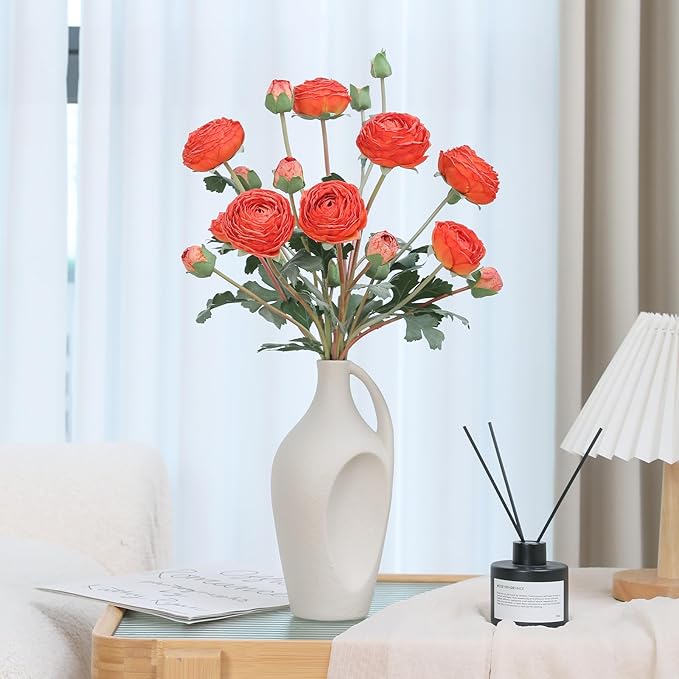 6Pcs Realistic Orange Silk Ranunculus Artificial Flowers Long Stems, 23.6" Tall Fake Flowers Faux Flowers Suit for Year-Round Home Decoration, Wedding, Bridal Bouquets, Office