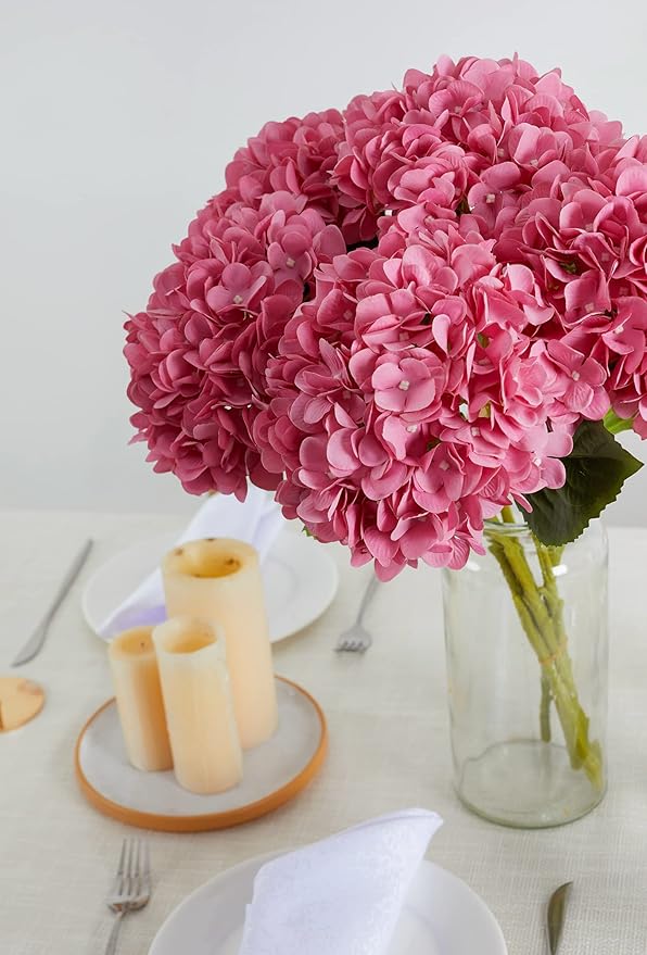 PARTY JOY 12PCS 15.4In Artificial Hydrangea Silk Flowers Bouquet Faux Hydrangea Stems for Wedding Centerpieces Home Decor