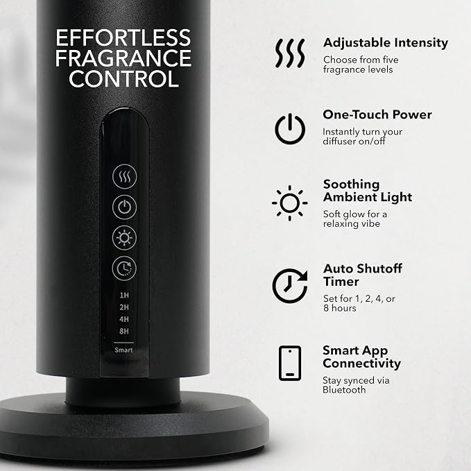 Breeze Waterless Diffuser, Cordless & Rechargeable Fragrance Oil Diffuser with Cabana & White Tea Oils Included, 1200 Sq Ft Coverage, Bluetooth & App Control, Cold Air Diffuser, Black
