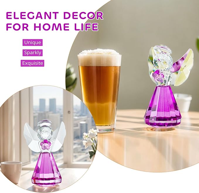 HDCRYSTALGIFTS 3'' Purple Crystal Guardian Angel Figurine Gifts for Women,Art Glass Angel Ornaments Statue Collectibles Home Decor