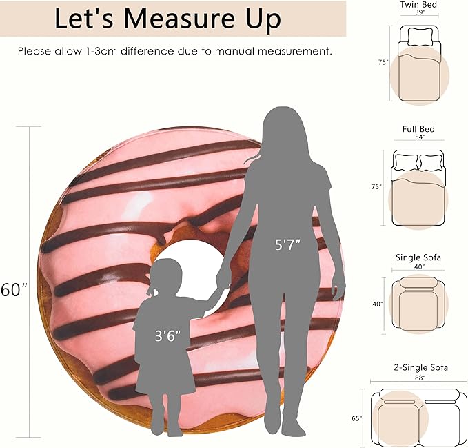 Vessia Pink and Brown Donuts Printed Throw Blanket, Realistic Funny Food Blanket for Adults and Kids, 300GSM Soft Throw for Couch, Sofa, Bed, Nice Home Decor for All Seasons, 60 inches