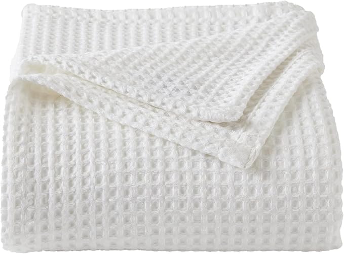 ARlinen 100% Tencel Cotton Waffle Blanket, Lightweight, Breathable, Soft All-Season Bed Blanket for Couch, Sofa, Perfect for Hot Sleepers, Queen (90x90), White