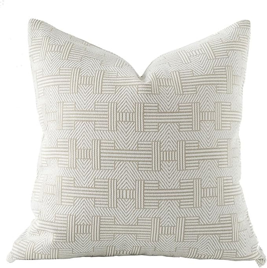 Croker Horse 18x18'' Inches Throw Pillow Cushion Cover - Emma Beige Birch Stripe Pattern Series Luxury Couch Sofa Pillow for Living Room Bedroom
