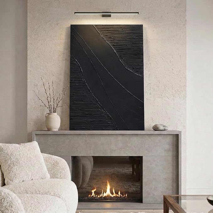 Hand-Painted Black Abstract Canvas Wall Art, Modern Minimalist Oil Painting | Vertical 3D Textured Monochrome Artwork for Living Room Bedroom Office Hallway, Large Ocean-Inspired Wall Decor, 24x36 In