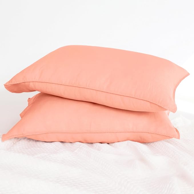 Linen World Linen Pillow Cases Queen Size - 20"x30" Set of 2,100% French Flax Pillowcase,Soft Breathable Natural Pillow Covers,Peach