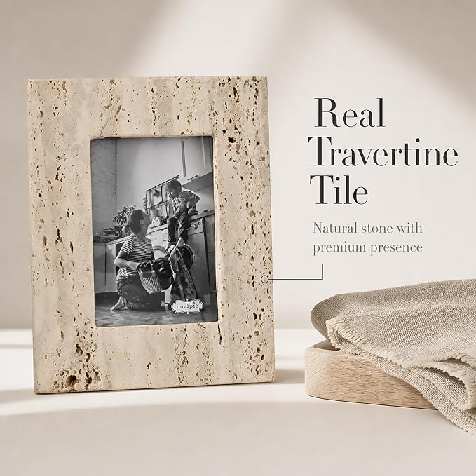 Mud Pie Cream Travertine Frame, Small, 9.5" x 7.5"