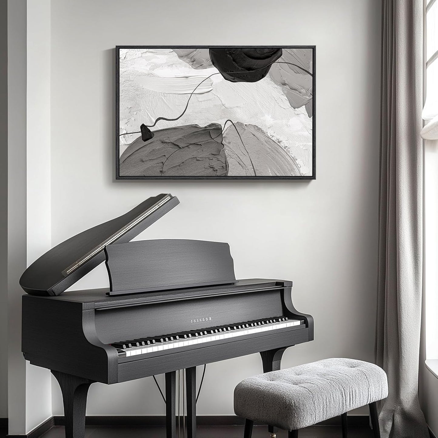 Framed Black and White Abstract Canvas Wall Art, Large Modern Art Prints Paintings Artwork for Walls, Minimalist Gray Pictures for Living Room Bedroom Dining Room Office Bathroom Wall Decor 24x36 In