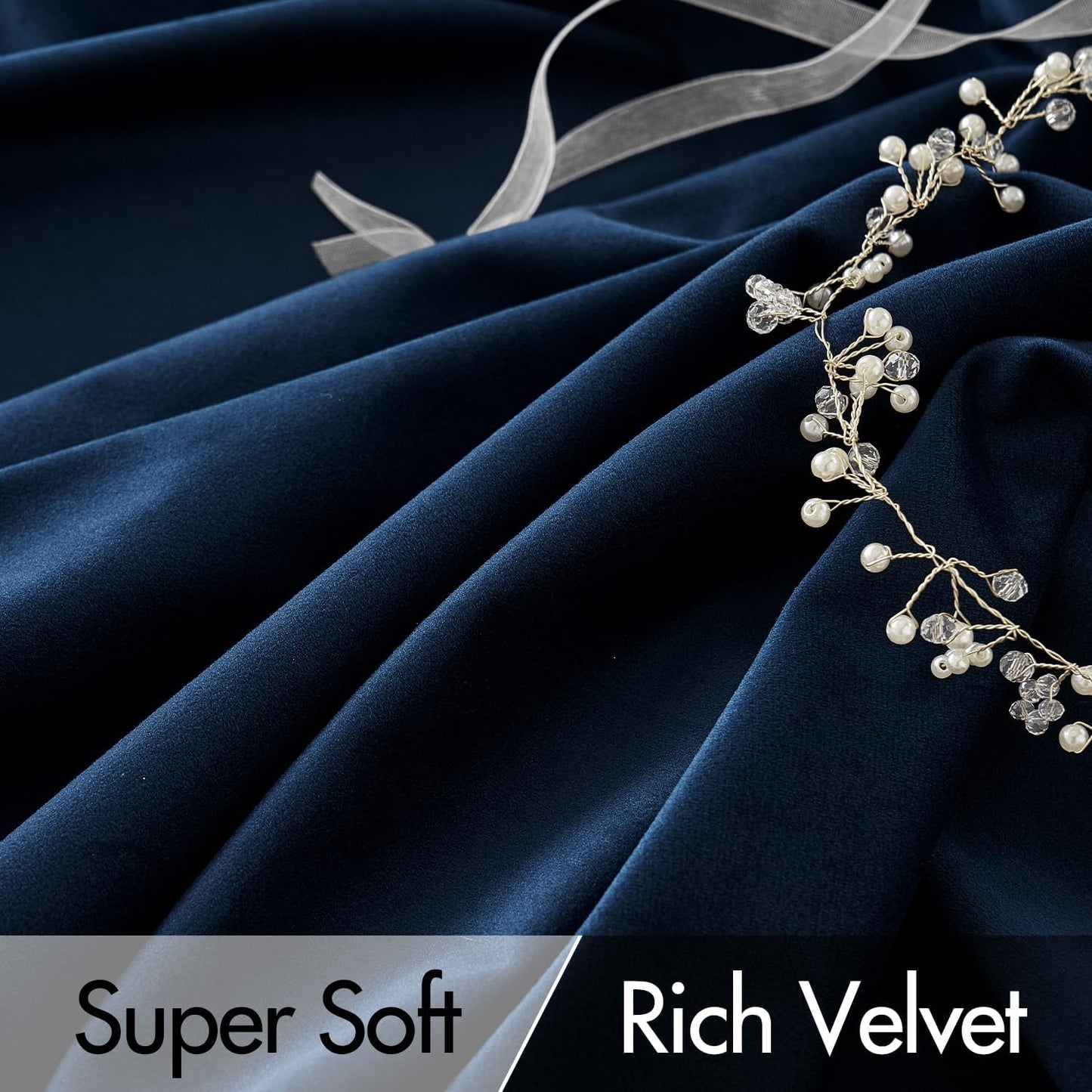 MIULEE Navy Blue Velvet Curtains 96 inches Long 2 Panels - Luxury Pinch Pleated Room Darkening Window Drapes for Bedroom Living Room Thermal Insulated Super Soft Blackout, Back Tab Rod Pocket