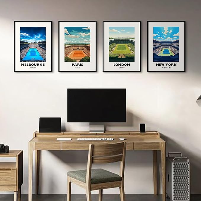 Lwoztra Grand Slam Wall Art Tennis Canvas Poster Sports Wall Decor Tennis Gym Prints Athlete Pictures Fashion Poster Grand Slam Club Artwork Center Painting for Living Room Bedroom 8x10 Inch Unframed