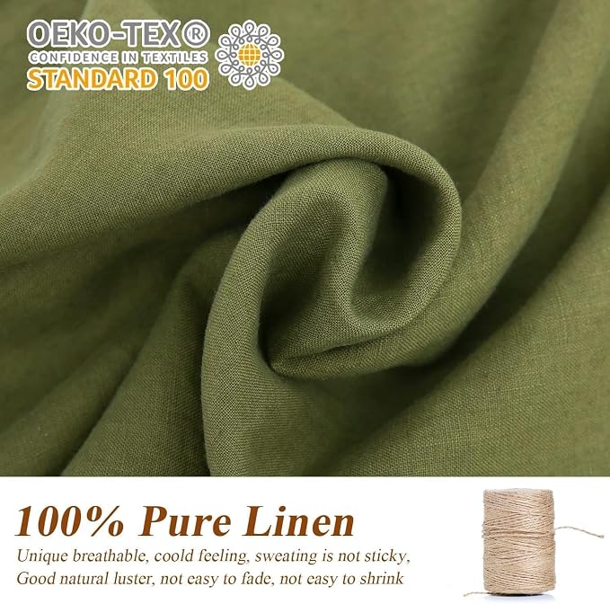 Simple&Opulence 100% Linen Duvet Cover Set, 3 PCS Natural French Flax Olive Green Duvet Cover Queen Size, Breathable Soft Comfy Linen Bedding Comforter Cover with 2 Pillowcases(Olive Green, 88"x92")