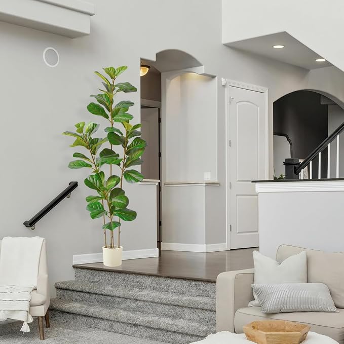 Warmplants 6ft Tall Artificial Fiddle Leaf Fig Tree with White Planter, Faux Ficus Lyrata Tree for Indoor Home Office Living Room Decor