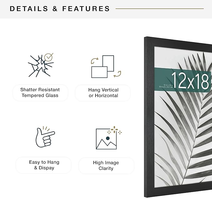 MCS Studio Gallery 12x18 Picture Frame Black Woodgrain Engineered Wood, Rectangle Photo Frame for Photos, Posters & Art Prints (1-Pack)