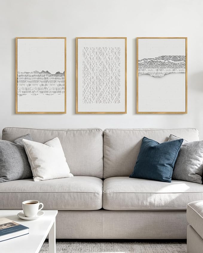 PHOPAGO Gray Abstract Framed Wall Art Large 16x24in Mid Century Minimalist Boho Wall Decor Modern Neutral Farmhouse Rustic Art Bedroom Living Room Decor - Natural Framed
