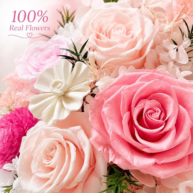 Pink Preserved Flowers Bouquet, Eternal Real Flower for Women Real Roses That Last 3 Years Handmade Floral Arrangement for Mother's Day Birthday Gifts Anniversary Surprise for Mom Women Her