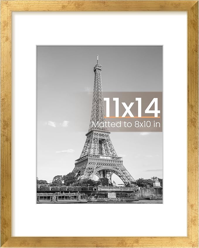 upsimples 11x14 Picture Frame, Display Pictures 8x10 with Mat or 11x14 Without Mat, Wall Hanging Photo Frame, Bronze, 1 Pack