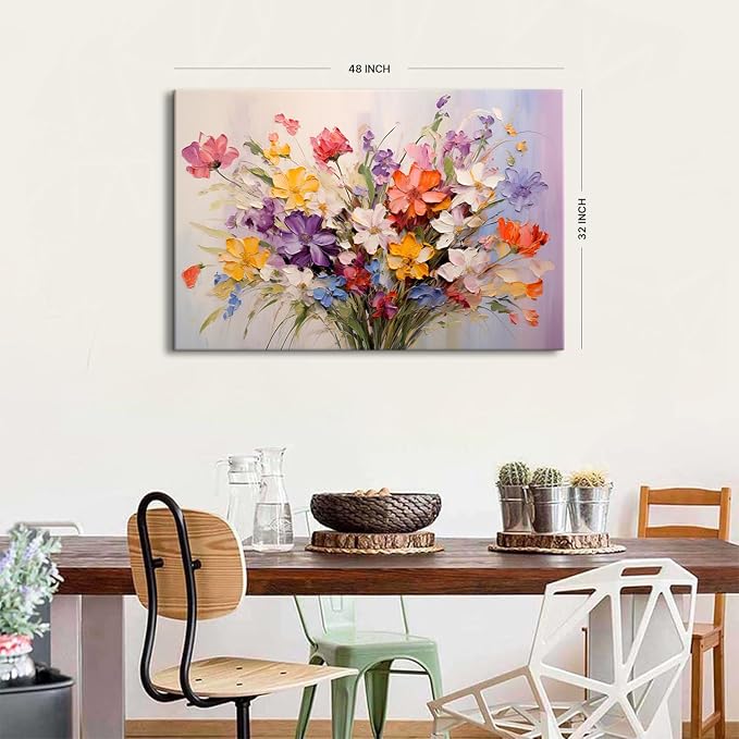 Large Colorful Flower Canvas Wall Art Daisy Poppy Picture Wildflower Wall Decor for Bedroom Abstract Nature Botanical Painting Prints Watercolor Floral Poster Artwork Living Room Decoration 32x48"