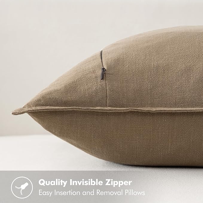 MIULEE Decorative Linen Euro Sham Pillow Covers 26x26 Khaki Boho Farmhouse Neutral Winter Couch Throw Pillows for Bed Pack of 2 Accent Modern Pillowcase Sofa Livingroom Home Decor