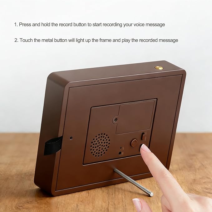 Wooden Photo Frame with Voice Recording and Soft LED Light – Personalized 180S Recordable Picture Frame Fits 3.5x5, 4x6 & 5x7 Photos, Tabletop Display, Meaningful Keepsake Gift (Brown)