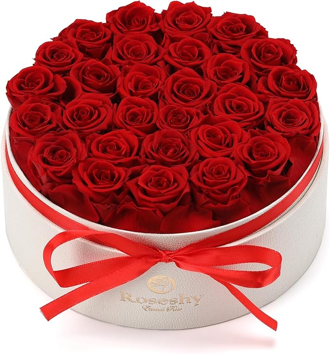 Valentines Day Flowers Roses Gifts for Her,28pcs Red Forever Preserved Roses in Round Gift Box,Valentines Day Delivery Prime Gifts-Roses Gifts for Women,Mom.