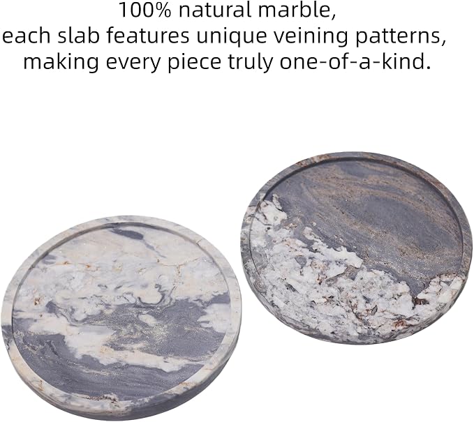 Natural Marble Vanity Tray, Round, 8.3 Inch, with Anti-Slip Pads, for Bathroom, Jewelry, Perfume Display, Coffee Table Decor (White SkyBlue)