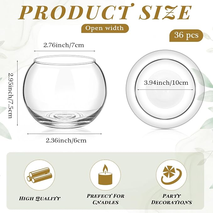 Zopeal 36 Pcs Glass Bubble Bowl Vase Bulk, Clear Round Glass Centerpiece Bowls for Wedding Table Decor, Fish Flower Bud Vase Terrarium for Event Party DIY (3.5" h X 3.94" w)