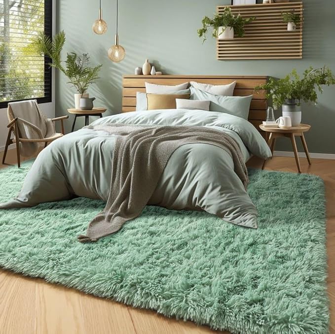 PAGISOFE Sage Green Rugs for Living Room, 5x7 Ft Shaggy Rug Plush Fuzzy Carpet for Bedroom,Green Kids Rug Home Decor Aesthetic,Non-Slip Floor Rugs for Nursery Decor Girls Boys Playroom