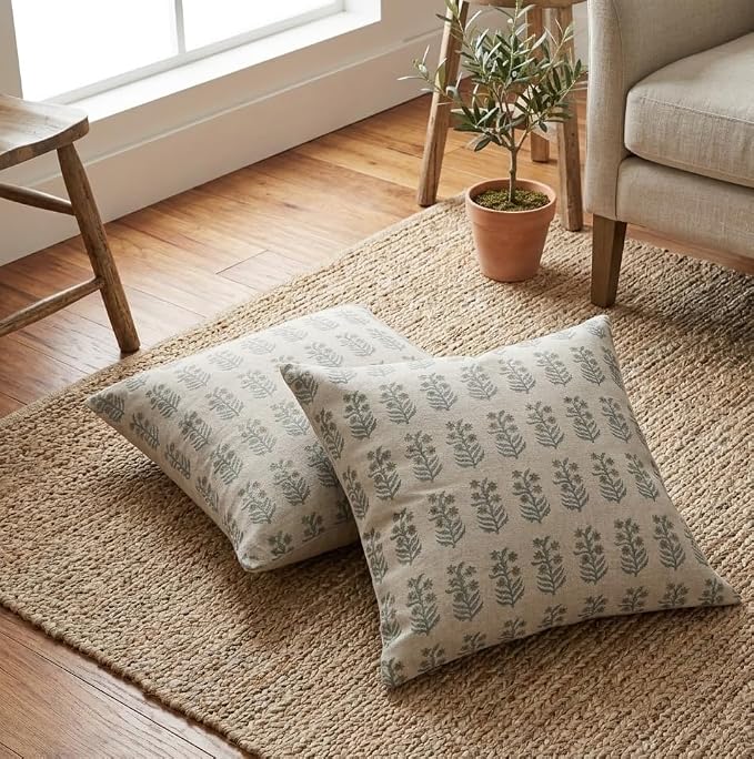 Linen Throw Pillow Covers 20x20 inch Soft Green Spring Decorative Pillow Covers for Living Room, Bedroom