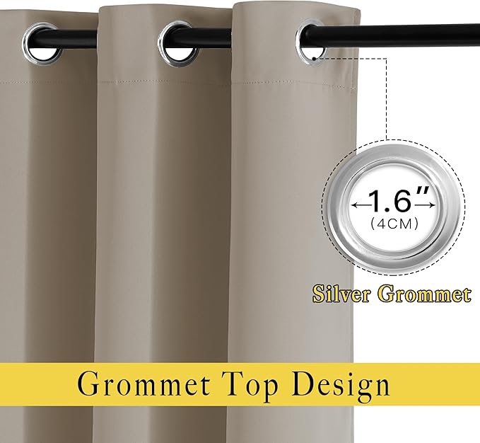 NICETOWN Room Darkening Curtains and Drapes for Bedroom - Grommet Energy Saving Thermal Insulated Light Blocking Window Treatments for Kitchen (Taupe, 1 Pair, W66 x L54)