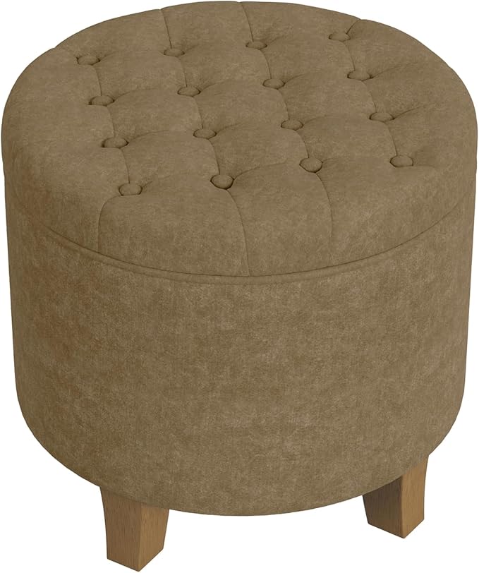 Homepop Home Decor | Upholstered Round Velvet Tufted Foot Rest Ottoman | Ottoman with Storage for Living Room & Bedroom | Decorative Home Furniture, Mocha Velvet