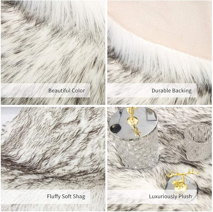 Carvapet Luxury Faux Sheepskin Chair Cover - Soft Plush Fur Seat Pad Skid-Resistant Fluffy Area Rug for Desk Armchair Bedroom Decor Black White 2x3 Feet
