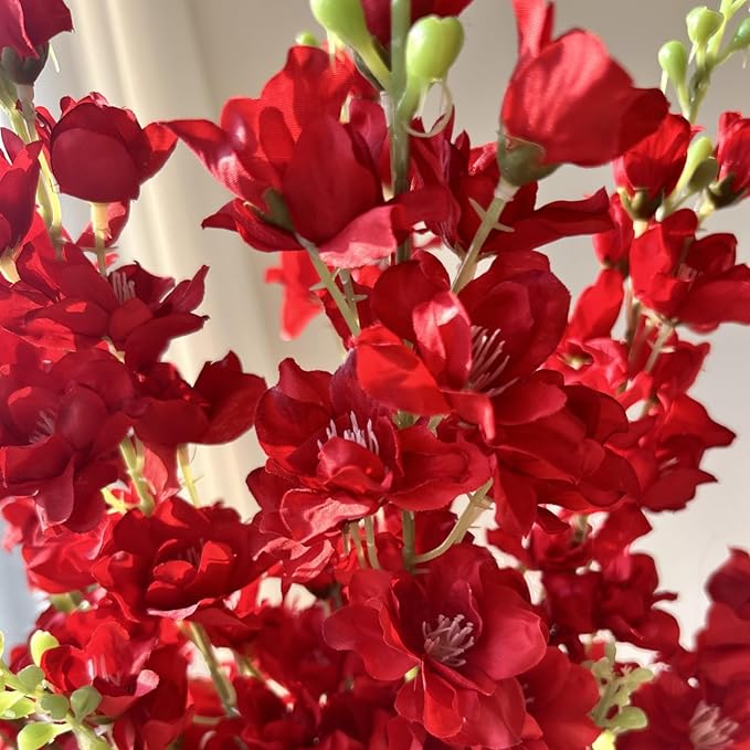 8 pcs Red Delphinium Artificial Flowers, 34.25''Artificial Snapdragon Flowers Tall Fake Flowers Silk Flowers Faux Delphinium Bulk for Tall Vase Home Wedding Garden Table Decor