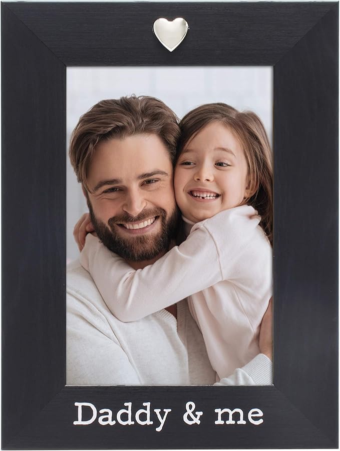 MIMOSA MOMENTS "Daddy & me Black Picture Frame with Silver Heart Ornament, 4x6 Photo - Tabletop Display, Gift for Father's Day, Birthday, Dad from Daughter or Son