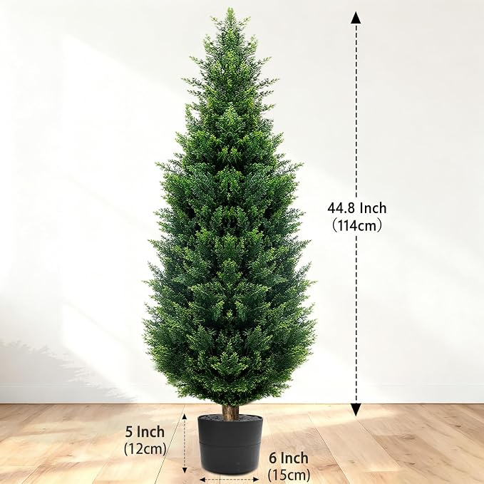 48-inch Artificial Cypress (2 Packs) - UV-Resistant Artificial Shrub with Pot, Suitable for Outdoor and Indoor use, Front Porch, Garden Decoration