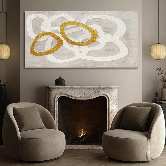 Dolidoteart Beige White Gold Abstract Wall Art, Large Canvas Wall Art for Living Room Office, Neutral Hand-Painted Style Horizontal Wall Decor, 29x58 Inch