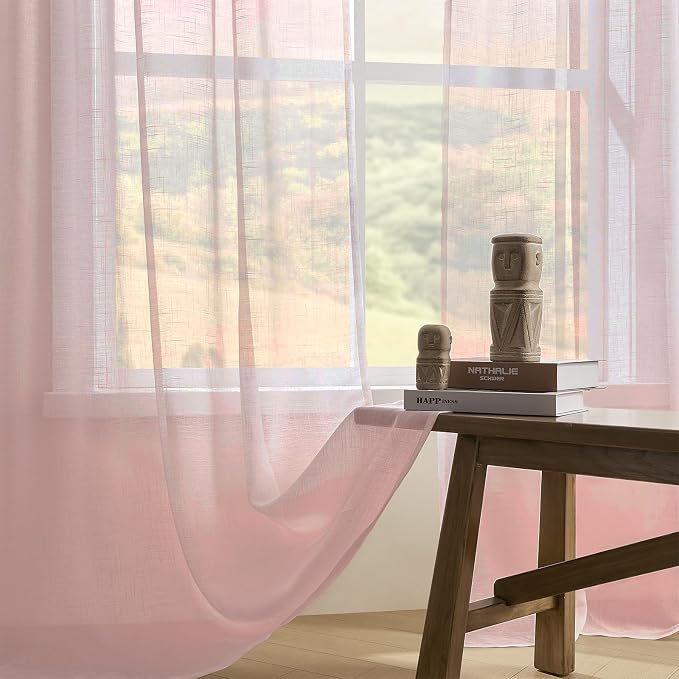 Joydeco Sheer Curtains 108 Inches Long, Beige Curtains for Living Room 2 Panels Set, Window Curtains Privacy Assured with Light Filtering(W52 x L108 Inch,Tapioca)