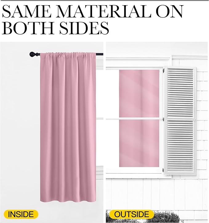 NICETOWN Kitchen Curtains, Short Blackout Curtains & Drapes, Rouge Pink, 42" Wide by 54" Long, 2 PCs, Thermal Insulated Blackout Curtain Panels for Kids Room, Play Room
