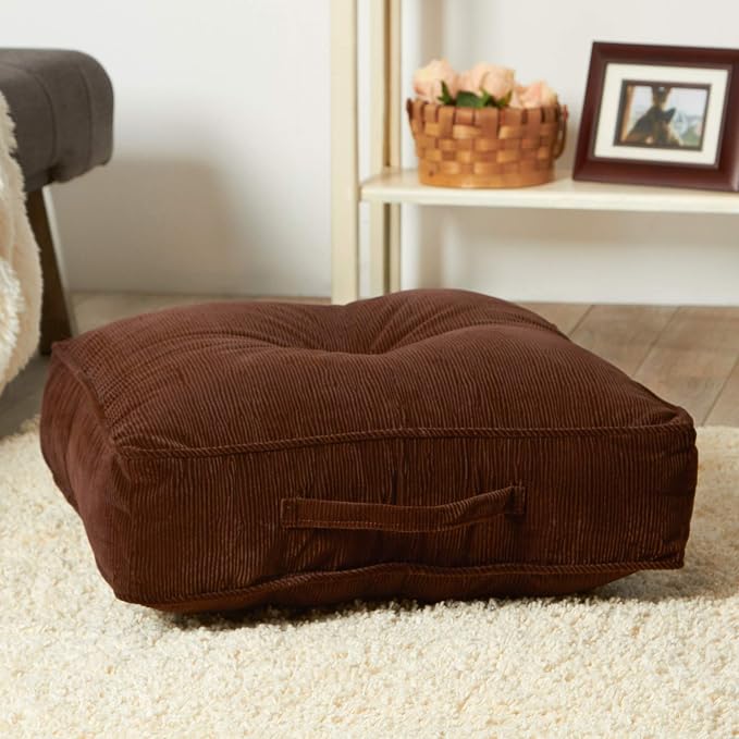 Greendale Home Fashions Omaha Corduroy 21" Square Floor Pillow with Carry Handle, Pecan
