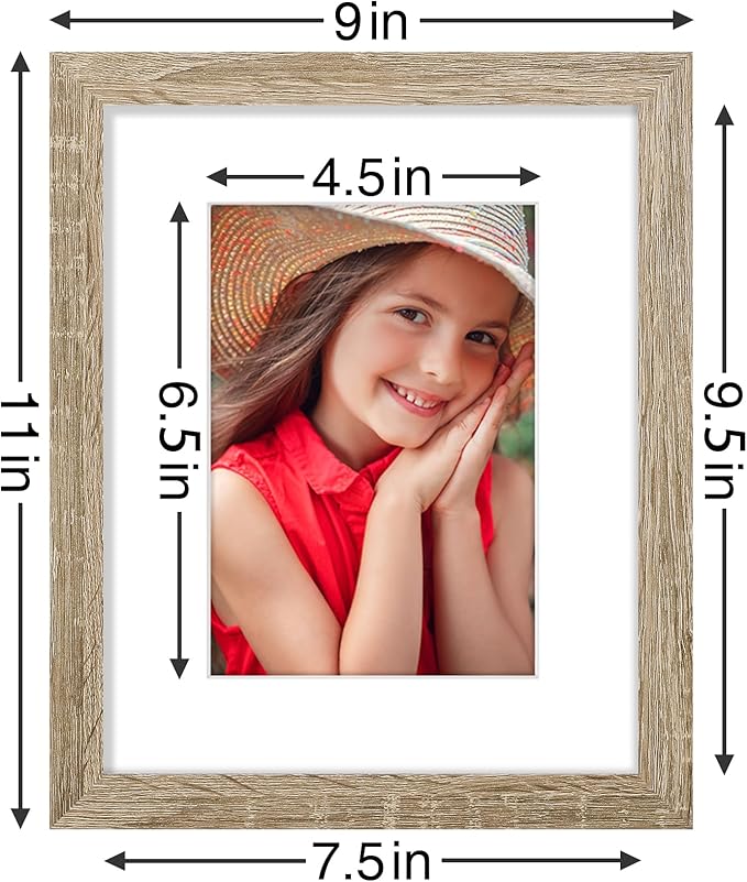 Vittanly 8x10 Picture Frames Set of 9, Shatter Resistant Plexiglass, Display 5x7 Pictures with Mat or 8x10 without Mat, Photo Frames for Wall or Tabletop, Engineered Wood, Light Wood