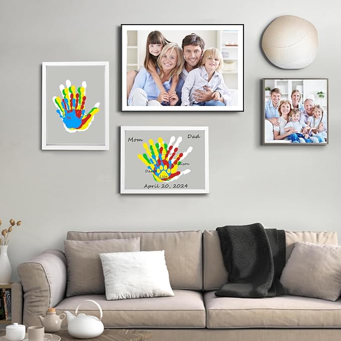Bixinyo Family Handprint Kit with Light, Baby Hand and Footprint Keepsake Wooden Frame, Family Gifts for Mom, Women, New Parents, Mother's Day, Adoption Gifts, 5 Non-Toxic Paints (Light, White)
