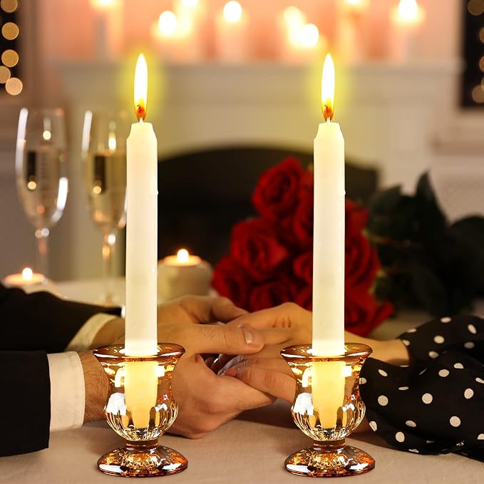 Clear Glass Candlestick Holders Taper Candle Holder Bulk 2.5 Inch Candle Stick Holder for Table Centerpiece Mantel Wedding Housewarming Gift Rustic Vintage Valentines Dinning Decoration