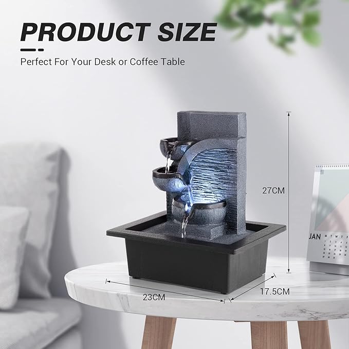 WICHEMI Tabletop Fountain Warer Fountains Indoor Waterfall Fountain Indoor Relaxing Water Feature Meditation Fountains with LED Light for Home Office Bedroom Decor (Style 6)
