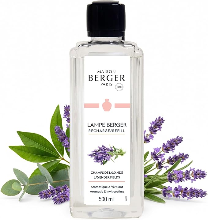 Maison Berger Lavender Fields Lampe Berger Refill, 500 ml (16.9 fl oz), 2-in-1 Catalytic System, Neutralizes Odors and Diffuses Fragrance, Lavender, Eucalyptus, Made in France