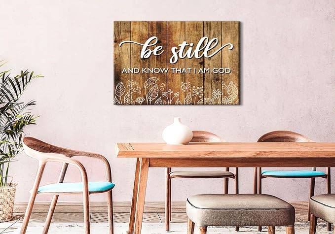Farmhouse Christian Wall Art for Living Room Rustic Vintage Religious Bible Verse Picture Be Still and Know That I Am God Posters Canvas Prints Framed Artwork Bedroom Kitchen Home Decorations 32x48