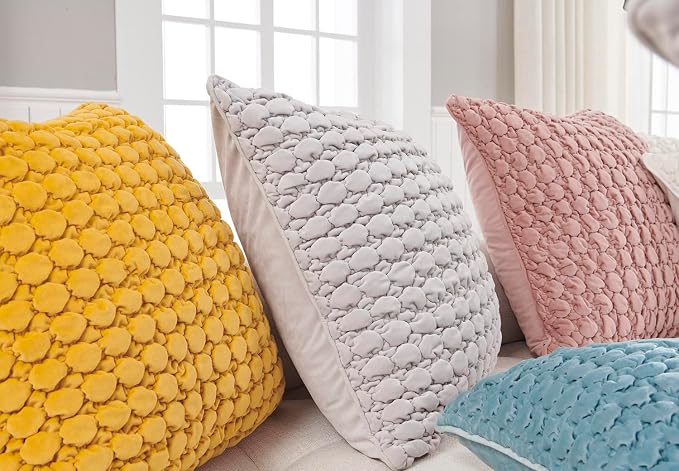 Pillow Cover 24x24 1 Piece Velvet Euro Sham Decorative Farmhouse Pillowcase Boho Square Cushion Covers Soft Bubble Texture for Couch Sofa Bed Bedroom Car Living Room，Yellow
