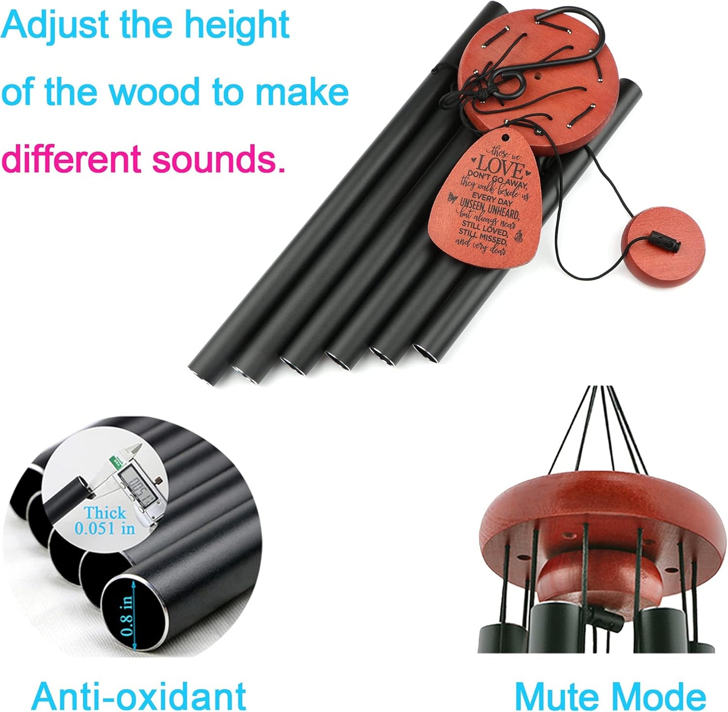 Memgift Memorial Wind Chimes for Outside – Sympathy Gift for Loss of Loved One, Outdoor Keepsake in Memory of Dad Mom Daughter Son