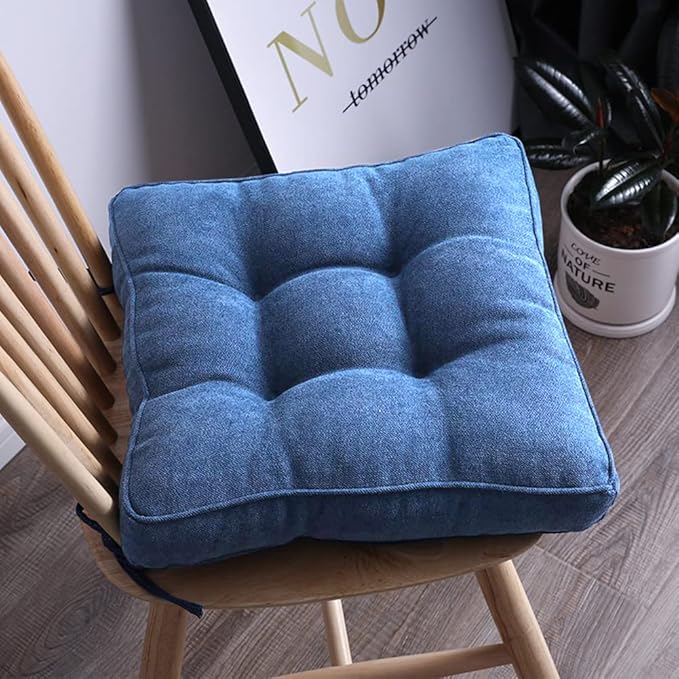 vctops Square Chair Pad Seat Cushion with Ties Solid Color Soft Chair Pads Comfy Velvet Cushion Pillow for Kitchen Dining Office Chair Kids Reading (Dark Blue,18"x18")