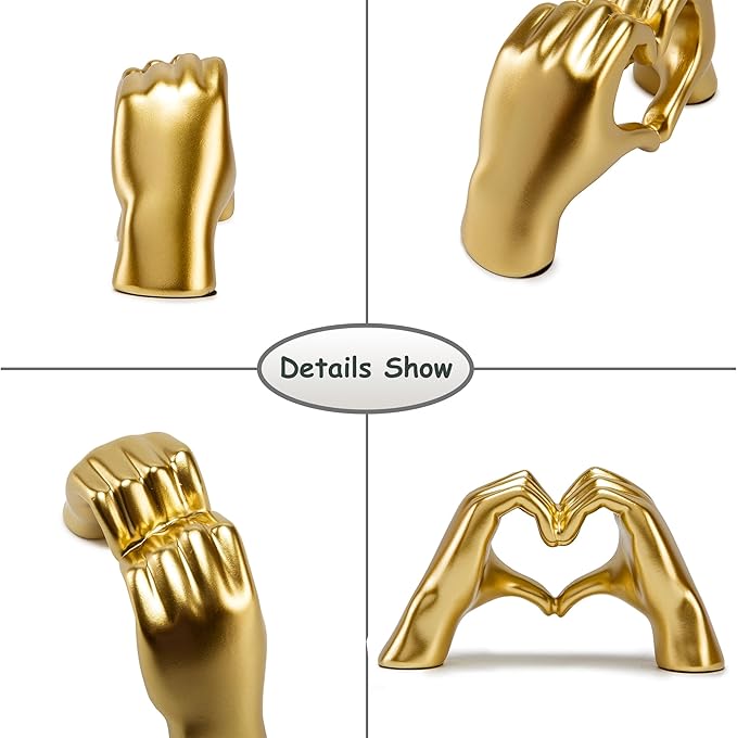 FANTESTICRYAN Small Heart Hands Statues Hand Love Sculpture Cute Decorative Home Decor Ornaments for Living Room, Wedding, Office Desktop, Cabinets, Bookshelf, Gift for Mom (Small Gold)
